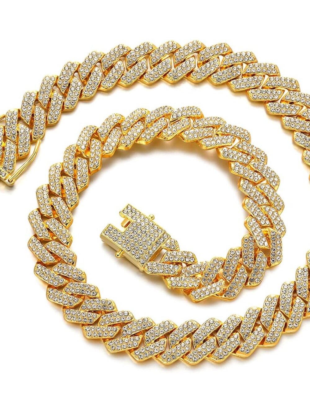 Cuban Link Chain Mens Iced Out Miami Cuban Necklace Silver/Gold Bling Diamond Hi